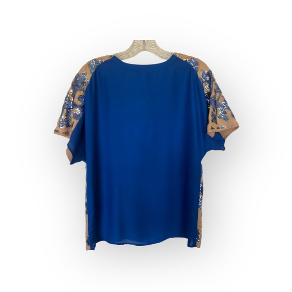 Tracy Reese Neiman Royal Gold Sequin Marcus Shirt Dolman Short Sleeve Size S NWT - Picture 4 of 12